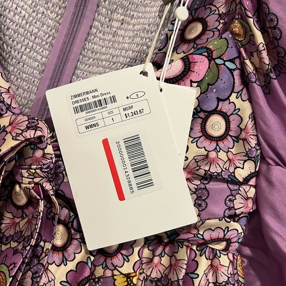 NEW Zimmerman Cosmic Twist Front purple bow ruched sleeve flare dress - Picture 15 of 16